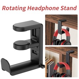 CHERRYLUX Adjustable Headphone Stand Holder - Universal Desktop Organizer for Gaming/Office Setup - Durable & Lightweight Design - Easy Installation - Modern Accessory - Black