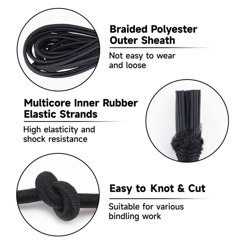 KINGLAKE Bungee Cord Elastic Shock Cord 3mm x 10m Stretchy