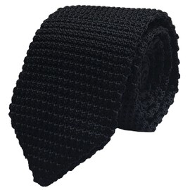 Rossika Men Boys Woven Silk Solid Stripe Black Summer Skinny Tie Slim Plain Necktie