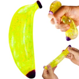 Squishy Banana Stress Sugar Ball Sensory Toys, Stretchy Banana Stress Balls for Kids and Adults, Fruit Squeeze Fidget Toys for Girls, Boys, Birthday,, Easter Basket Stuffers