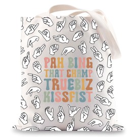 JNIAP ASL Teacher Tote Bag Speech Pathologist ASL Slang Gifts Pah Bing That Champ Truebiz Kissfist Shoulder Bag, Kissfist Tb, Large