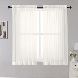OWENIE - Cortinas transparentes de color marfil, 45 pulgadas de largo filtrado de luz para cocina, recámara, paneles cortos, bolsillo para barra, 2 paneles, cortinas de café, ventana pequeña, 42