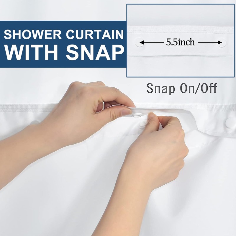 AWERT No Hook Shower Curtain with Snap in Liner Blue
