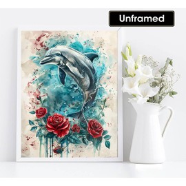 Diymood Paint by Numbers for Adults Dolphin, DIY Oil Painting Rose Acrylic Paint by Number Kits for Kids Adults Beginner for Home Wall Decor 16x20 inch