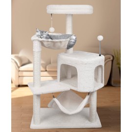 YUNIQUE 39.4'' Cat Tree with Cat Condo and Big Hammock, Beige