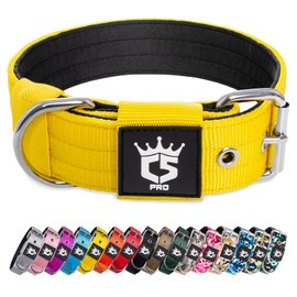 TSPRO collar táctico para perro, de 1.5 pulgadas ancho, grado militarudo, con hebilla de metal resistente (amarillo-M)