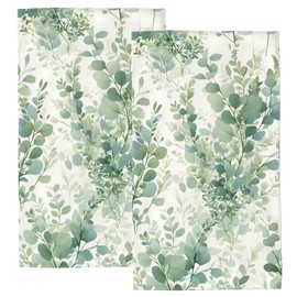 Ikfoela Watercolor Sage Green Eucalyptus Leaves Plant Hand Towels for Bathroom Set of 2, 14x28 Inch Kitchen Towels Decor, Absorbent Soft