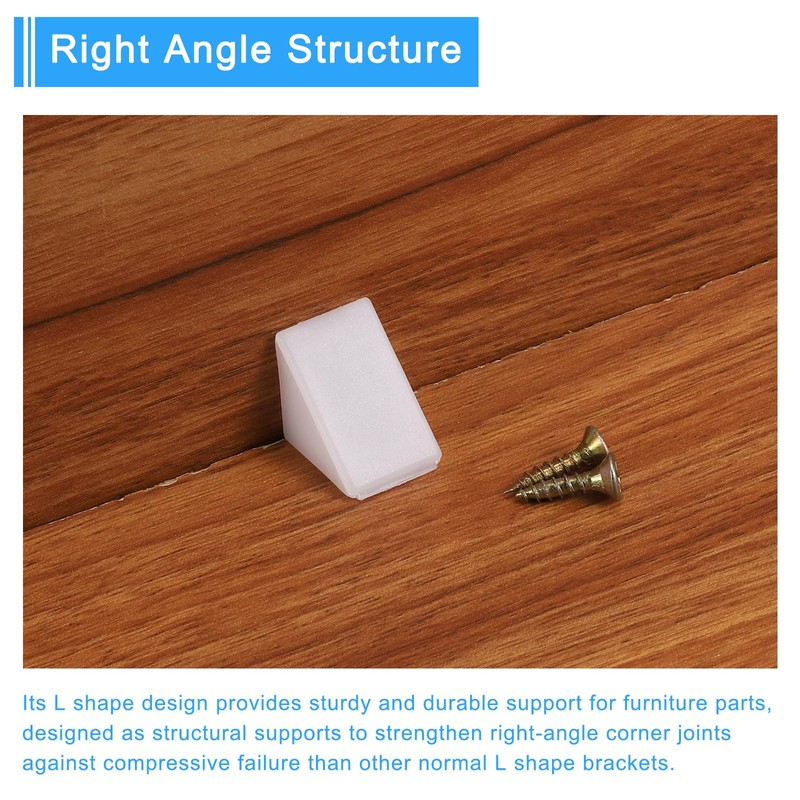 uxcell 100 Pcs 90 Degree Plastic Corner Braces, 20x17x20mm Shelf