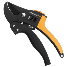 Fiskars PowerStep Pruner Anvil P83, Cutting diameter: 2.4 cm, Steel blades with non-stick coating, Length: 19 cm, Black/Orange, 1000575