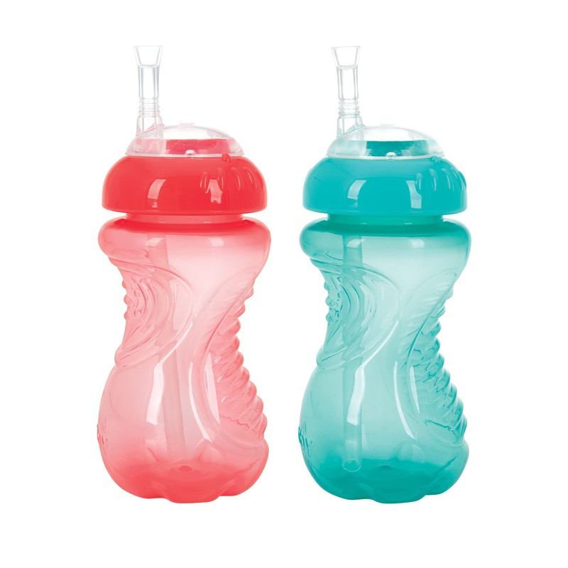 Nuby 2-Pack No-Spill Cup with Flex Straw, 10 Ounce, Colors