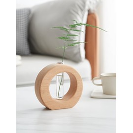 WONQEXZ Tabletop Vase,Modern Boho Planter Propagation Vase,Indoor Plant Pots for Desk Decor,Yellow Wooden Flower Vase,Plant Gift,1.6 * 4.9 * 4.3in,Plants Not Included