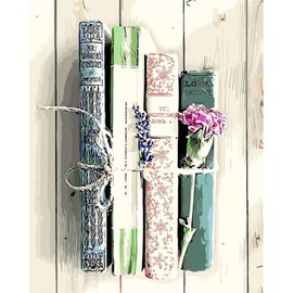 Likeyfactory Paint by Numbers Kit for Adults Kids on Canvas with Paintbrushes Color Acrylic DIY Drawing Premium Quality Colorwork Paintwork Flowers and Old Books 16x20inch
