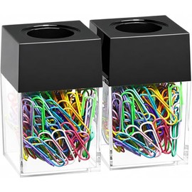 2 cajas dispensadoras de clip magnético con 200 clips de papel metálicos, color negro