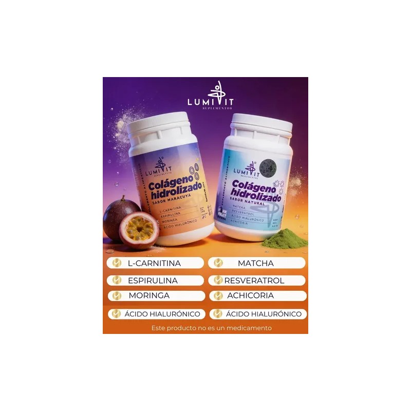 Pack 2 Colágeno Hidrolizado Lumivit Sabor Maracuyá Y Natural 2