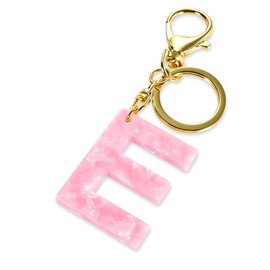 Junyuerly Gold Initial Key Chain Pink Acetate Letter Pendant Key Ring Backpack Accessories for Girls (Pink letter E)