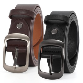 JASGOOD 2 Packs Women Leather Belts for Jeans Fashion Leather Ladies Waist Belt Black Coffee Medium