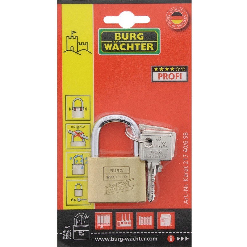 BURG WÄCHTER Cylinder Padlock 116 20, Karat 217 40/6 SB