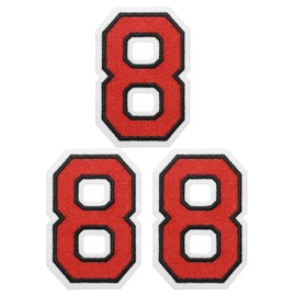 PATIKIL Iron on Numbers Patches, 3 Pack Chenille Number Patches Embroidered Patch for Repairing Jeans Clothing Bags Hats Shirts Craft, Red Number 8