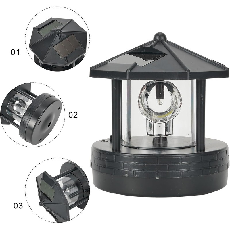Solar Lighthouse, Led Rotating Lighthouse Beacon Lamp Rotating Outdoor Decorative