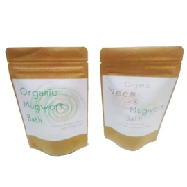 Organic Mugwort Bath 5 pcs, Organic Mugwort Bath, 5 Pack, Steamed Wormwood, Pregnant, Warm, Herbal Bath (Mugwort & Ginger Bath, 5 pc Set of Mugwort & Neem Bath, Mugwort & Neem Bath)