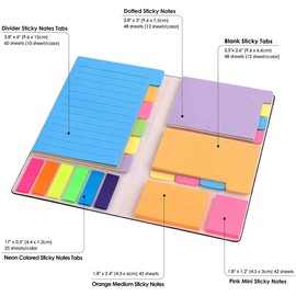 YL TRD Conjunto de notas adhesivas Divisor de color Conjunto de paquetes de notas adhesivas Priorizar con codificación de colores, 60 con reglas, 48 punteadas, 48 en blanco, 48 naranja y rosa, 25 por color PET - 402 piezas