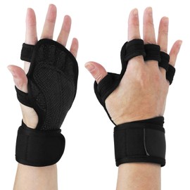 QWORK® Workout Gloves Gym Gloves for Weightlifting, Pull Ups, Cross Training (Black, Medium) - Anti-Sweat Design with Adjustable Wrist Wraps