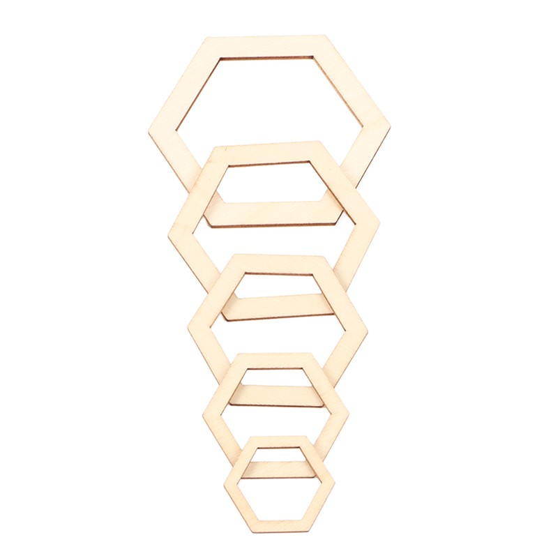 205Pcs Hexagonal Wooden Cutouts 5 Sizes Light Durable Odourless Blank