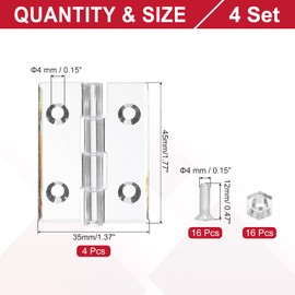 MECCANIXITY Small Acrylic Hinges Plastic Clear Hinge 45 x 35mm Continuous Piano Folding Hinges with Hole and Screw for Aquarium Lid Crafts Display Stand Pack of 4 Transparent