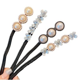 4 Pieces Pearl Flower Hair Bun Maker Donut Bun Shaper Holder DIY Hairstyle Tool Headband Hair Styling Accessories for Women Girls Ladies