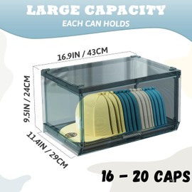 SCAVATA 2 Pack Large Hat Organizer Box, Stackable Clear Baseball Caps Holder Box Containers with Sliding Door for Hats Snapback Cap Storag, Hat Rack Display Case, Holds 20 Hats Each -Blue