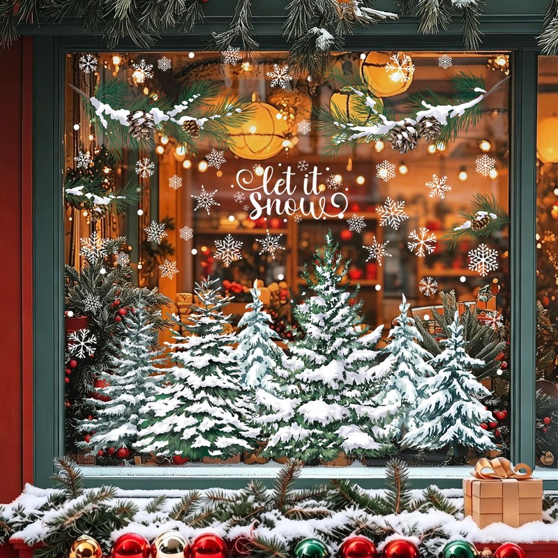Joeyan Christmas Tree Window Clings Decoration, 9 Sheets Double-Sided Décor