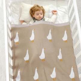 mimixiong Baby Blanket Knit Receiving Boys Girls Blanket Soft Cotton Neutral Blanke for Swaddle Crib Stroller with Cute Goose Beige 30x40 Inch