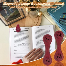 2PCS Magnetic Leather Bookmark With Initial, Double-Sided Bookmarks for Women, Clip Gift for Book Lovers, Readers, Men, Teachers, Students - Book Accessories (Z)
