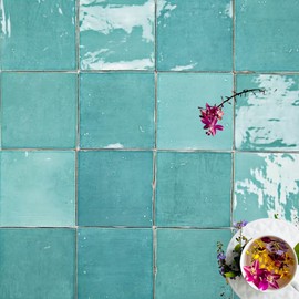 Bali Square 5x5 Aqua Green Handcrafted Zellige Porcelain Handmade Floor Wall Pool Tile Backsplash (Box of 30 Pieces (10 Sqft))