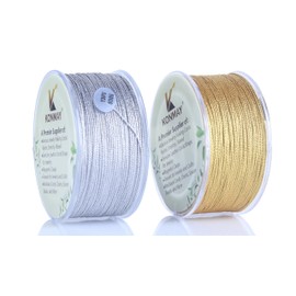 KONMAY - Hilo de oropel de 0,8 mm con funda, 206 yardas metálicas doradas y plateadas para hacer joyas, manualidades, decoración, envoltura de regalos, adornos de Navidad para colgar