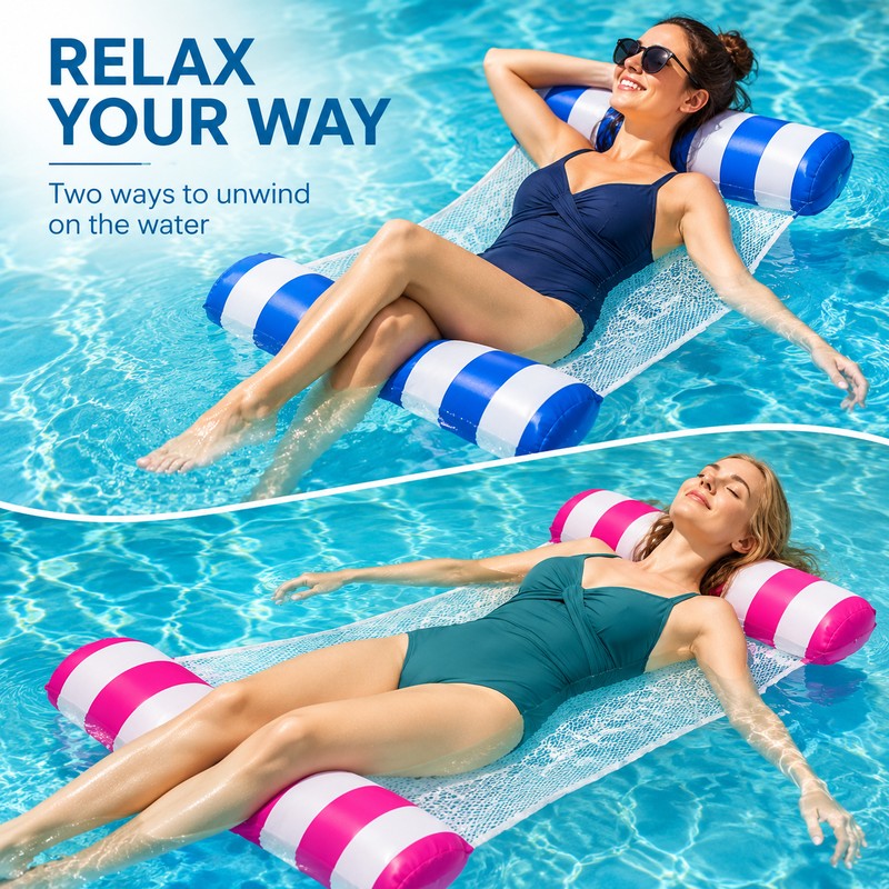 Inflatable Water Hammock with Mesh Center – Easy-Inflate, Foldable Pool
