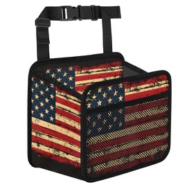 Car Backseat Organizer, PU Leather Back of Seat Car Hanging Organizer with Pockets Leakproof Car Garbage Bag Hanging Car Seat Storage Box Travel Accessories Foldable (America Flag Vintage Black)