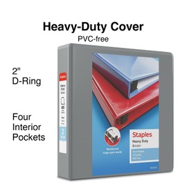 Staples 976041 2-Inch Staples Heavy-Duty View Binders with D-Rings Gray