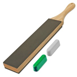 LAVODA Paddle Strop 2" by 9" Double-sided Leather Strop with Green White Compounds Kit Knife Stropping Block for Woodworking Sharpening Honing Knives Leather Knife Sharpening Polishing