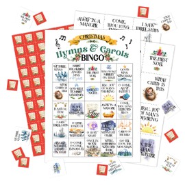 Zcsni Christmas Bingo Game Cards, Christmas Hymns Carols Bingo Games Decor, Winter Christmas Themed Party Activity, Large Group Christmas Party for Adults Family Holiday Gathering Bingo Cards-09
