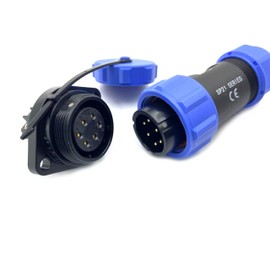 Connector Aviation Plug SP21 6 Pin, Solderless 2 Holes Flange Aviation Plug IP68 Waterproof and Dustproof Aviation Plug for Outdoor Lamps 500V 25A (12AWG Cable Screw Crimp)