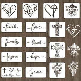INFUNLY 15pcs Christian Stencils for Painting 5.9" Bible Verse Stencils 7.8x3.9 Religious Cross Drawing Stencil Motivational Quotes Saying Template for Farmhouse Wood Canvas Wall Paper Home Decor