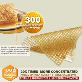 EVERLIT CARE Manuka Honey Dressing | Sterile Non-Adhesive Pads with Unadulterated Medical-Grade Honey | Advanced Healing for Burn, Chronic Wound, Donor Sites, Pressure & Diabetic Ulcer (4" Gauze)