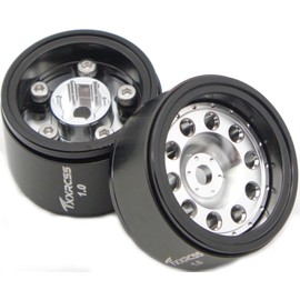 Txxrcss RC 1.0 Beadlock Wheels Offsets -2 Aluminum Rims for AX24 1/18 TRX4M All 1/24 Scale Axial SCX24 Deadbolt RC Crawler Car Wheels Upgrades 4Pc (Silver Black)