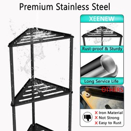 XEENEW Standing Shower Caddy Corner, 3 Tier Stainless Steel Shower Organizer Stand, Rustproof Corner Shower Shelves, Corner Shower Caddy Bathroom Shower Stand, Black