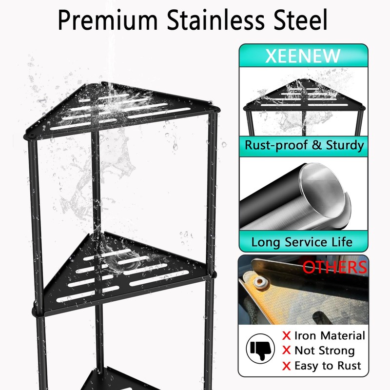 XEENEW Standing Shower Caddy Corner, 3 Tier Stainless Steel Shower