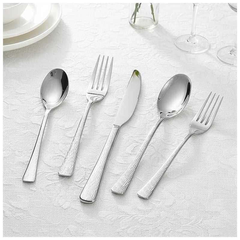 Stainless Steel Hammered Handle Flatware Set 20 Piece Silverware Bulk
