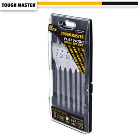 TOUGH MASTER Spade Drill Bits Set, 6 Piece ¼ Inch Quick Change Hex Shank, 10mm, 12mm,16mm, 18mm, 20mm, 25mm Flat Wood Drill Bits with Plastic Carry Case