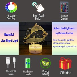 3D Dolphin Lamp Night Light Remote Control USB Power 7/16 Colours 3D LED Lamp Shapes Children Bedroom Birthday Christmas Gifts