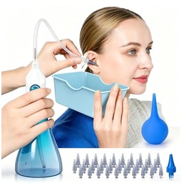 Kit de Limpiador de Oídos, Bomba Limpia Oídos Segura,Sistema de Riego Oídos con Puntas desechables Y lavabo para Atrapar los Oídos, para Quitar Tapones Oidos